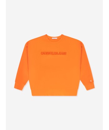 Calvin Klein Boys Raised Embroidered Sweatshirt in Orange suggérées chez