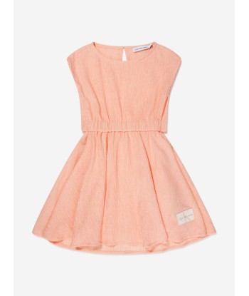 Calvin Klein Girls Crinkle Fit Flare Dress in Peach de votre