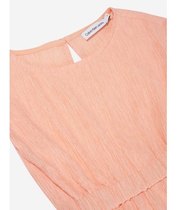 Calvin Klein Girls Crinkle Fit Flare Dress in Peach de votre