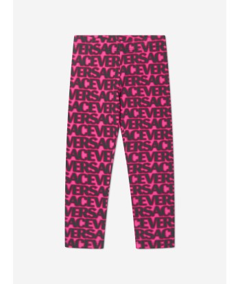 Versace Girls Logo Print Leggings in Pink les muscles