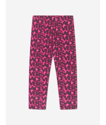 Versace Girls Logo Print Leggings in Pink les muscles