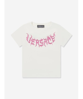 Versace Girls Logo Print T-Shirt in White de pas cher