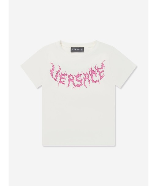 Versace Girls Logo Print T-Shirt in White de pas cher