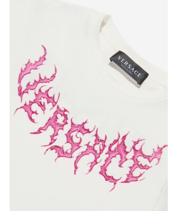 Versace Girls Logo Print T-Shirt in White de pas cher