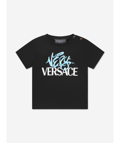 Versace Baby Boys Logo Print T-Shirt in Black Découvrez la collection