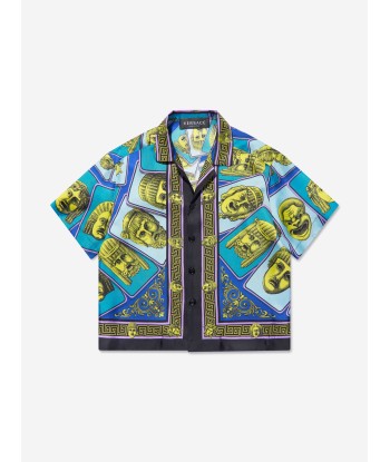 Versace Boys Maschere Silk Shirt in Green basket pas cher