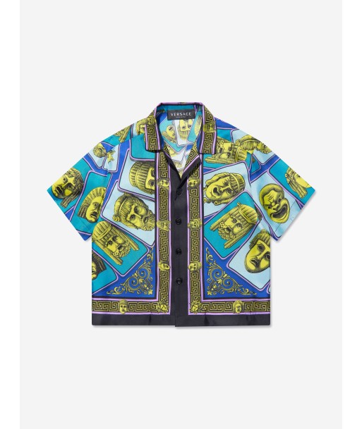 Versace Boys Maschere Silk Shirt in Green basket pas cher