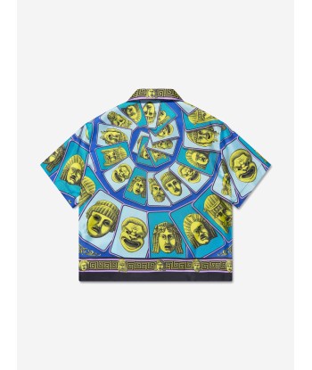 Versace Boys Maschere Silk Shirt in Green basket pas cher