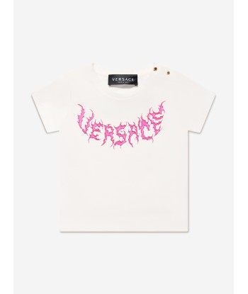 Versace Baby Girls Logo Print T-Shirt in White acheter