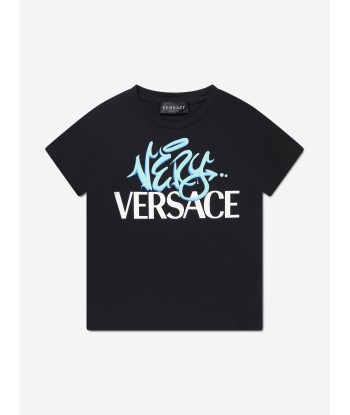 Versace Boys Logo Print T-Shirt in Black chez Cornerstreet bien 