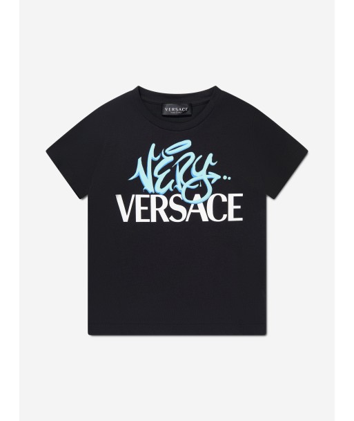 Versace Boys Logo Print T-Shirt in Black chez Cornerstreet bien 