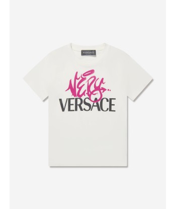 Versace Girls Logo Print T-Shirt in White Venez acheter