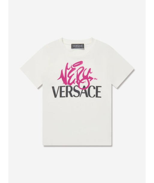 Versace Girls Logo Print T-Shirt in White Venez acheter