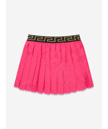 Versace Girls Jacquard Logo Pleated Skirt in Pink acheter en ligne