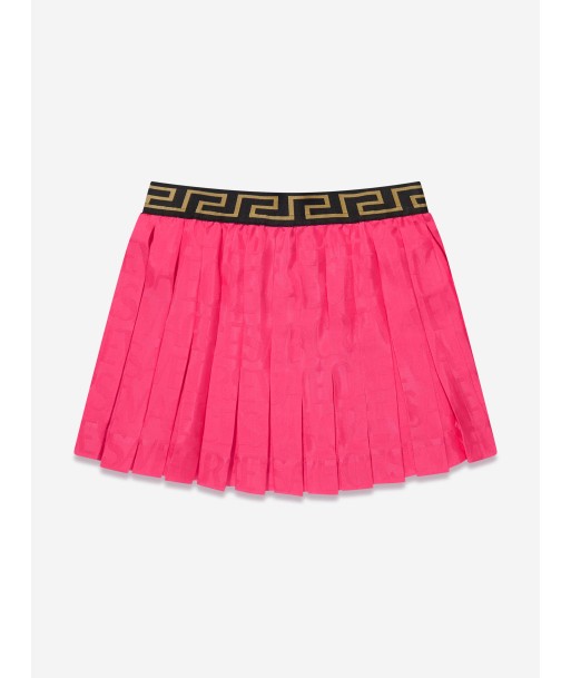 Versace Girls Jacquard Logo Pleated Skirt in Pink acheter en ligne