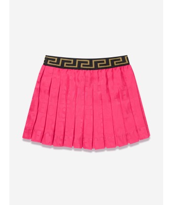 Versace Girls Jacquard Logo Pleated Skirt in Pink acheter en ligne