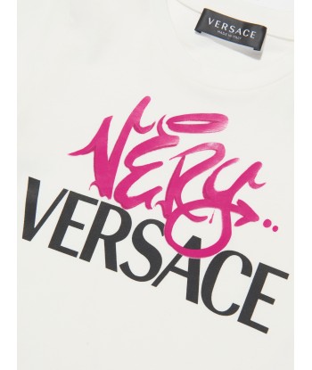 Versace Girls Logo Print T-Shirt in White Venez acheter