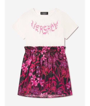 Versace Girls Logo Flower Dress in White la colonne vertébrale