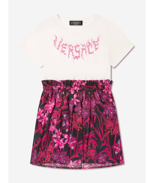 Versace Girls Logo Flower Dress in White la colonne vertébrale