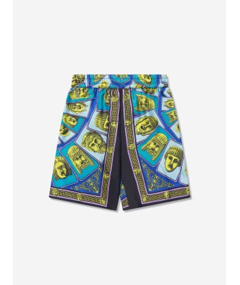 Versace Boys Maschere Silk Shorts in Green Pour