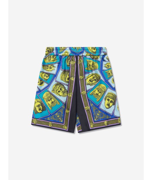 Versace Boys Maschere Silk Shorts in Green Pour