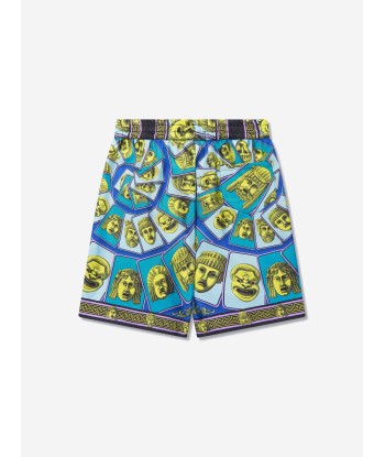 Versace Boys Maschere Silk Shorts in Green Pour