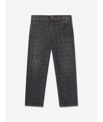 Versace Boys Logo Print Jeans in Black Economisez 