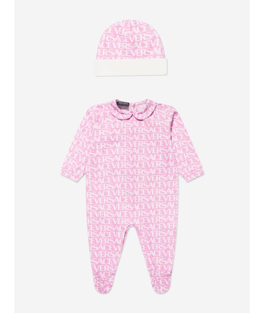 Versace Baby Girls Logo Print Babygrow Gift Set in Pink acheter en ligne