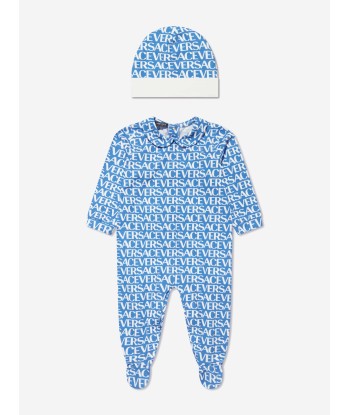 Versace Baby Boys Logo Print Babygrow Gift Set in Blue les ctes