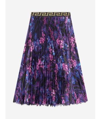 Versace Girls Flower Pleated Skirt in Black meilleur choix