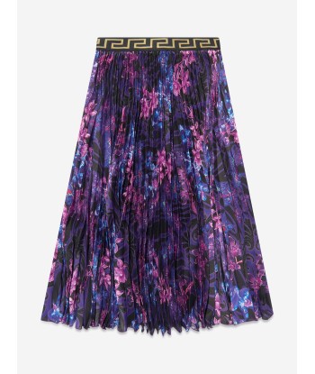 Versace Girls Flower Pleated Skirt in Black meilleur choix