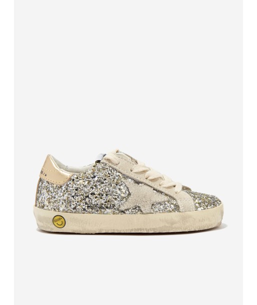 Golden Goose Kids Super-Star Glitter And Suede Trainers in Silver Livraison rapide