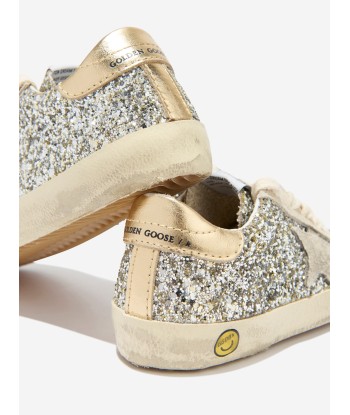 Golden Goose Kids Super-Star Glitter And Suede Trainers in Silver Livraison rapide