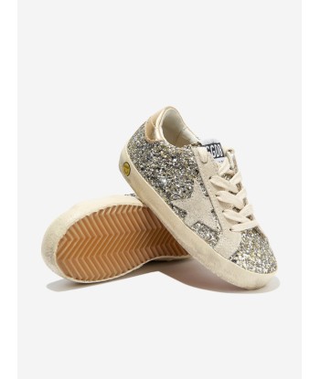 Golden Goose Kids Super-Star Glitter And Suede Trainers in Silver Livraison rapide