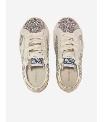 Golden Goose Kids Super-Star Glitter And Suede Trainers in Silver Livraison rapide