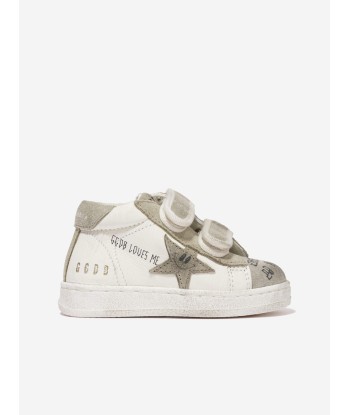 Golden Goose Kids June Leather Journey Print Star Trainers in White de la marque