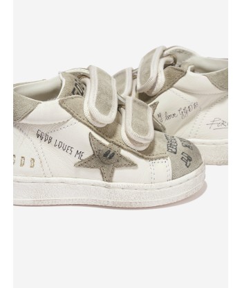 Golden Goose Kids June Leather Journey Print Star Trainers in White de la marque