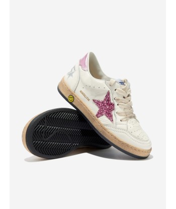 Golden Goose Kids Ballstar Leather And Glitter Star Trainers in White vente chaude votre 