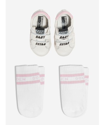 Golden Goose Baby Girls Leather Stripes And Star Trainers in White de technologie