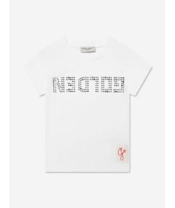 Golden Goose Girls Crystal Logo T-Shirt in White les muscles