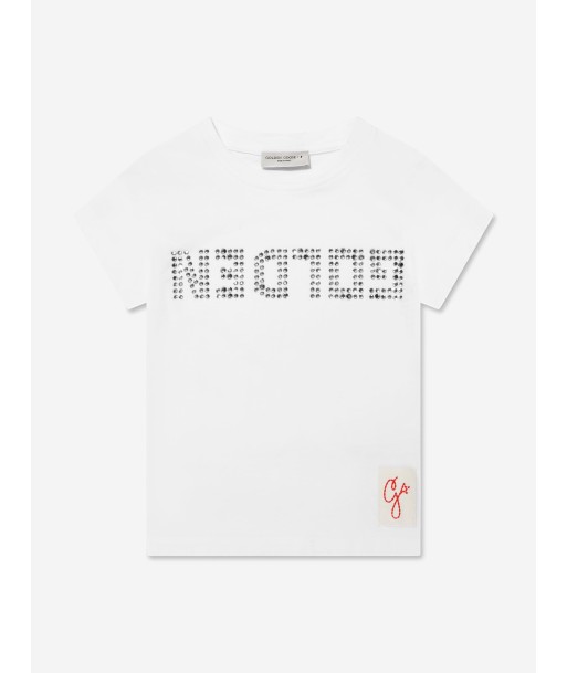 Golden Goose Girls Crystal Logo T-Shirt in White les muscles