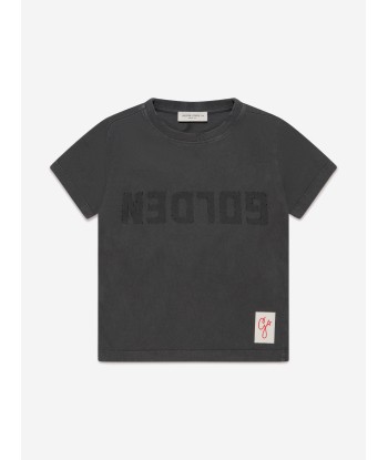 Golden Goose Boys Distressed Logo T-Shirt in Grey pas cheres