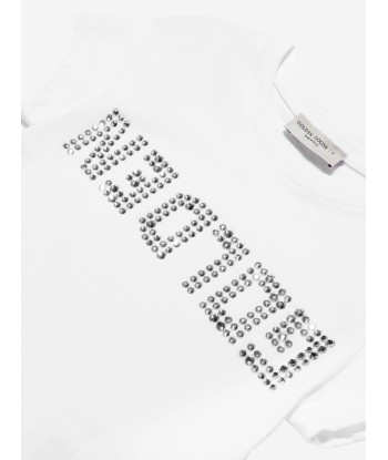 Golden Goose Girls Crystal Logo T-Shirt in White les muscles