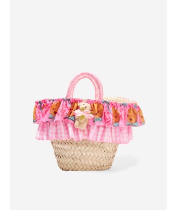 Selini Action Girls Teddy Bear Straw Bag in Pink rembourrage situé sous