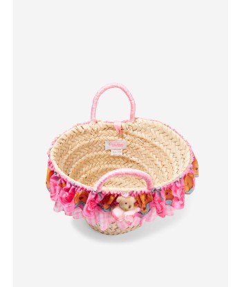 Selini Action Girls Teddy Bear Straw Bag in Pink rembourrage situé sous