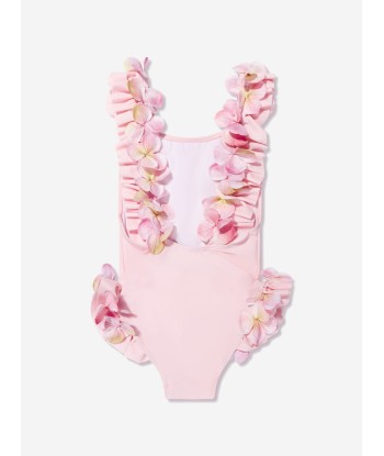 Selini Action Girls Flower Trims Swimsuit in Pink En savoir plus