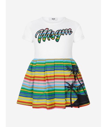 MSGM Girls Dress - Striped Cotton Tropical Dress rembourrage situé sous