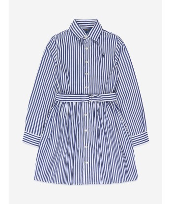 Ralph Lauren Girls Blue Striped Cotton Shirt Dress les ligaments