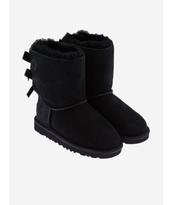 UGG Girls Sheepskin Long Bailey Bow Boots in Black de pas cher