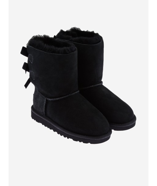 UGG Girls Sheepskin Long Bailey Bow Boots in Black de pas cher